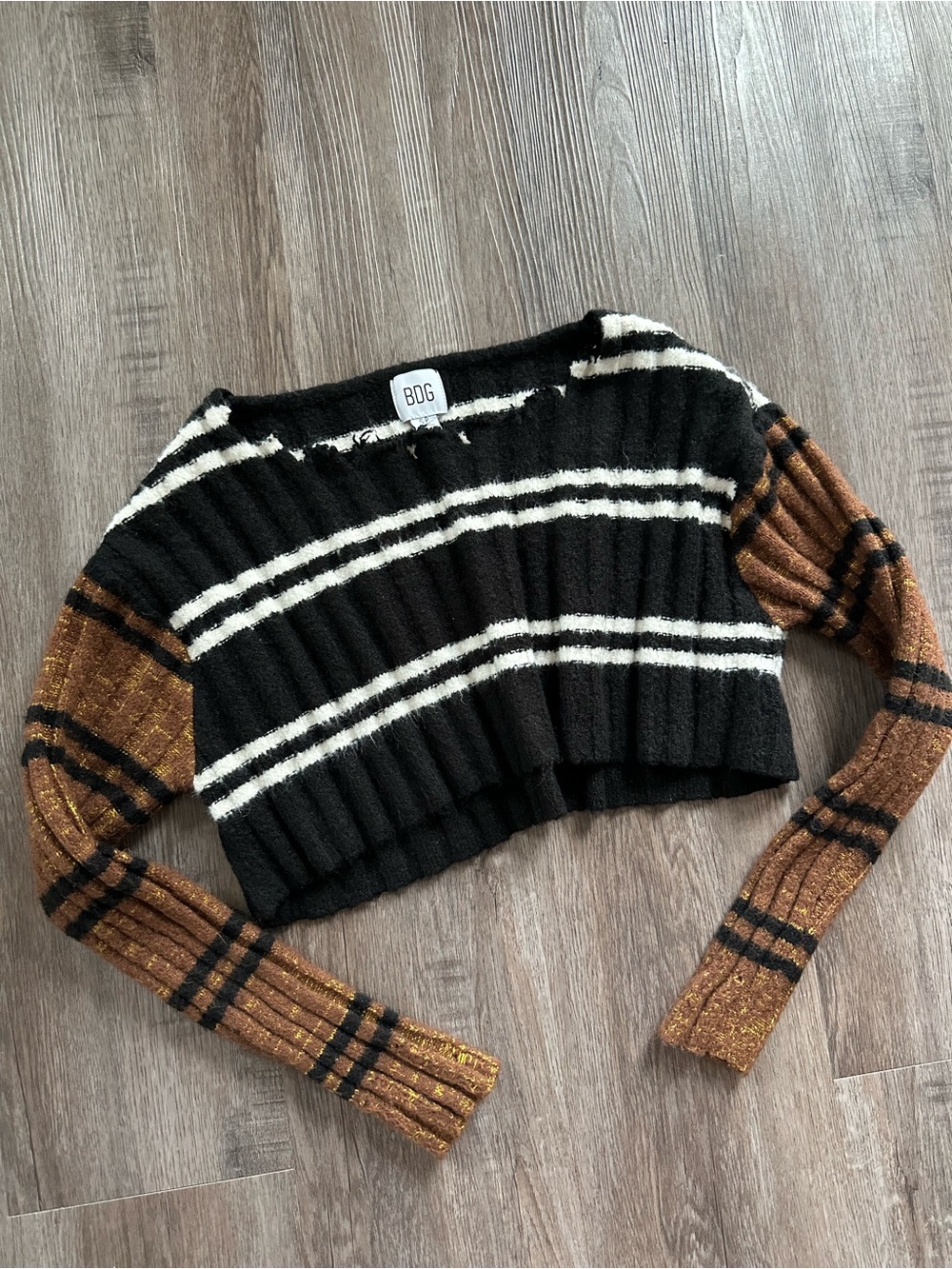 BDG Black Striped Cropped Sweater